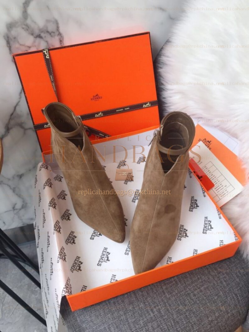Replica Hermes Beige Suede Heeled Ankle Boot