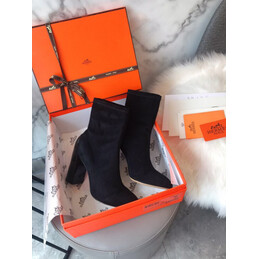 Replica Hermes Black Suede Heeled Ankle Boot