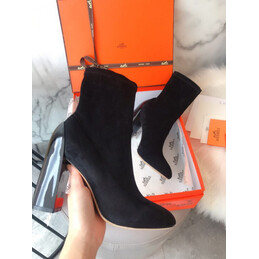 Replica Hermes Black Suede Heeled Ankle Boot
