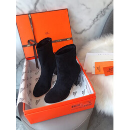Replica Hermes Black Suede Heeled Ankle Boot