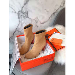 Replica Hermes Tan Suede Heeled Ankle Boot