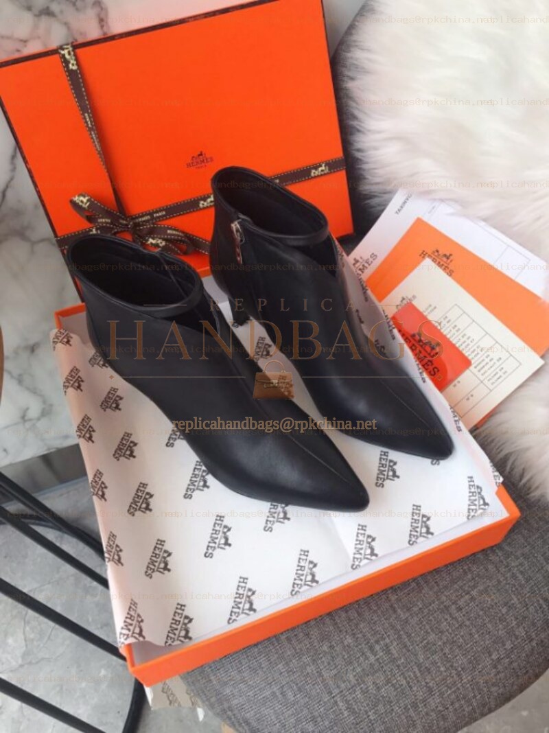 Replica Hermes Black Pointed Heeled Ankle Boot