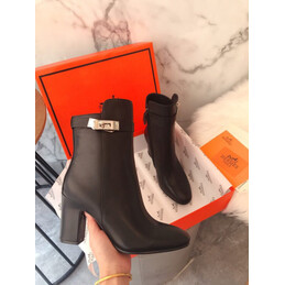 Replica Hermes Black Leather Heeled Ankle Boot