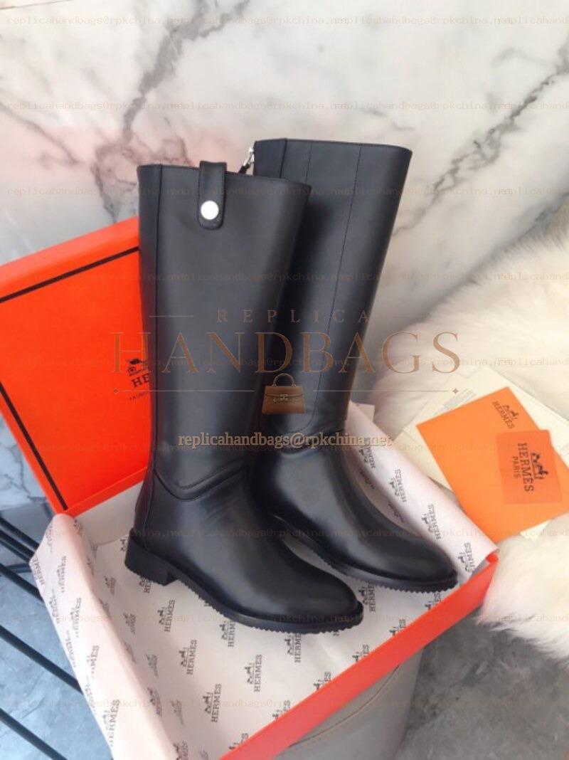 Replica Hermes Black Knee High Boot