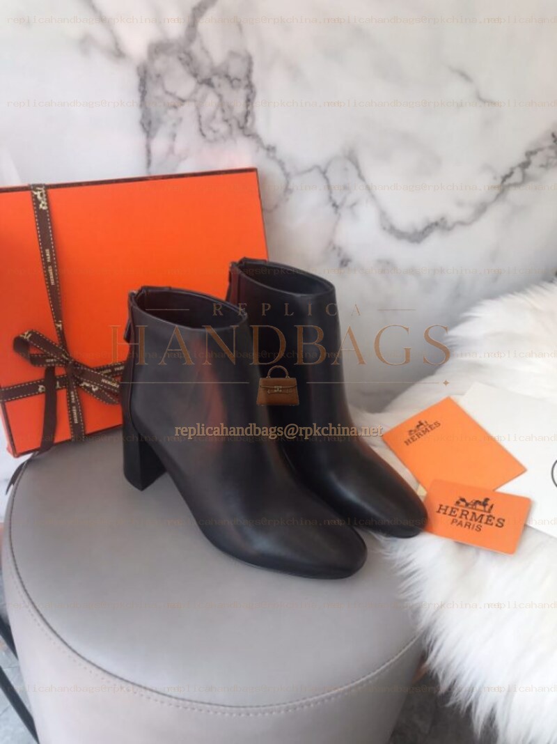 Replica Hermes Black Short Leather Boot