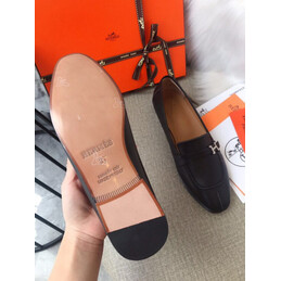 Replica Hermes Black Silver H Buckle Loafer