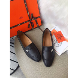 Replica Hermes Black Silver H Buckle Loafer