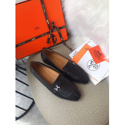 Replica Hermes Black Silver H Buckle Loafer