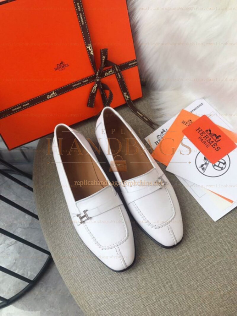 Replica Hermes White H Buckle Loafer Silver Hardware