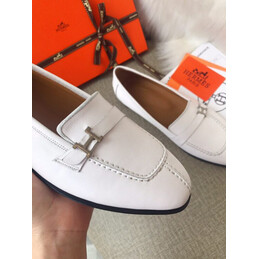 Replica Hermes White H Buckle Loafer Silver Hardware