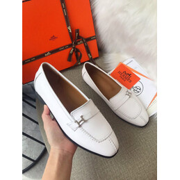 Replica Hermes White H Buckle Loafer Silver Hardware