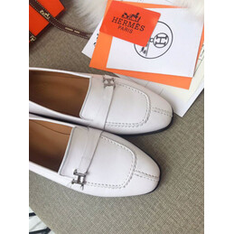 Replica Hermes White H Buckle Loafer Silver Hardware