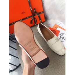 Replica Hermes Beige Silver H Buckle Loafer