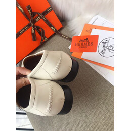 Replica Hermes Beige Silver H Buckle Loafer