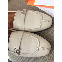 Replica Hermes Beige Silver H Buckle Loafer