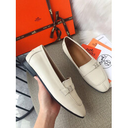 Replica Hermes Beige Silver H Buckle Loafer