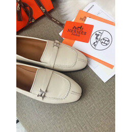 Replica Hermes Beige Silver H Buckle Loafer