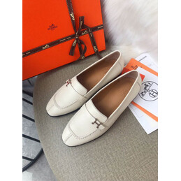 Replica Hermes Beige Silver H Buckle Loafer