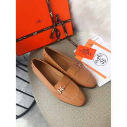 Replica Hermes Camel Silver H Buckle Loafer