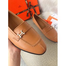 Replica Hermes Camel Silver H Buckle Loafer