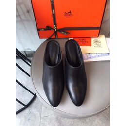 Replica Hermes Black Leather Slip On Mule