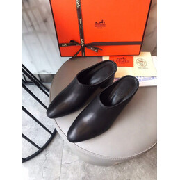 Replica Hermes Black Leather Slip On Mule