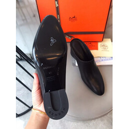 Replica Hermes Black Leather Slip On Mule