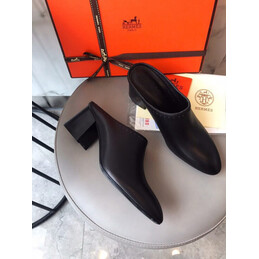 Replica Hermes Black Leather Slip On Mule