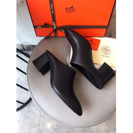Replica Hermes Black Leather Slip On Mule