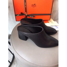 Replica Hermes Black Leather Slip On Mule