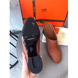 Replica Hermes Brown Leather Slip On Mule