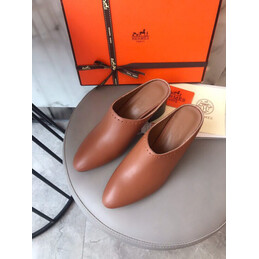 Replica Hermes Brown Leather Slip On Mule