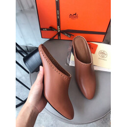 Replica Hermes Brown Leather Slip On Mule