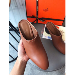 Replica Hermes Brown Leather Slip On Mule