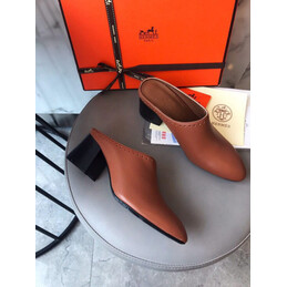 Replica Hermes Brown Leather Slip On Mule