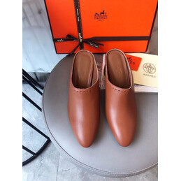 Replica Hermes Brown Leather Slip On Mule