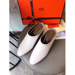 Replica Hermes White Leather Slip On Mule
