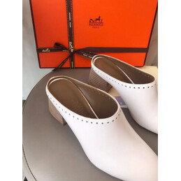 Replica Hermes White Leather Slip On Mule