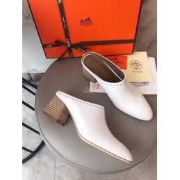 Replica Hermes White Leather Slip On Mule