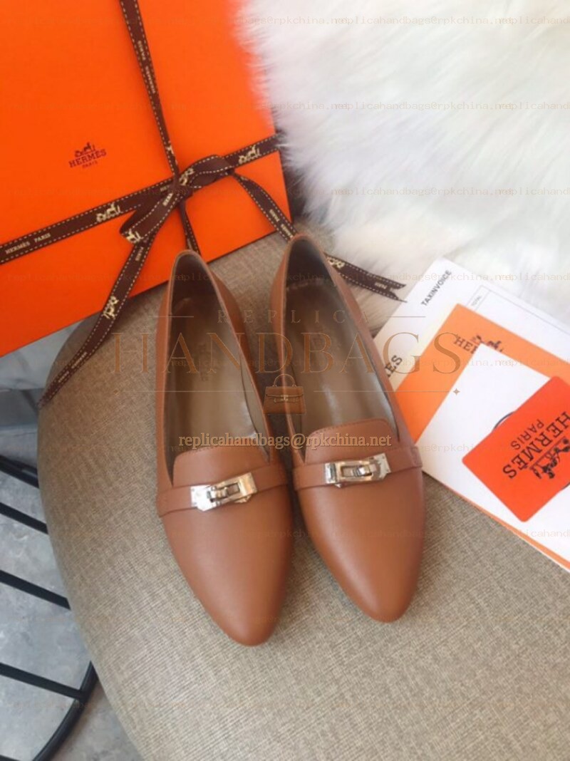 Replica Hermes Peach Silver H Buckle Loafer