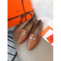 Replica Hermes Peach Silver H Buckle Loafer