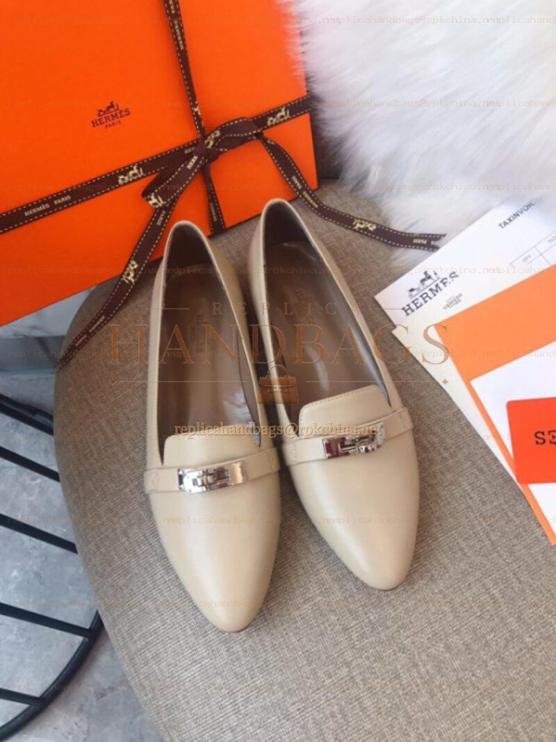 Replica Hermes Ivory Silver H Buckle Loafer