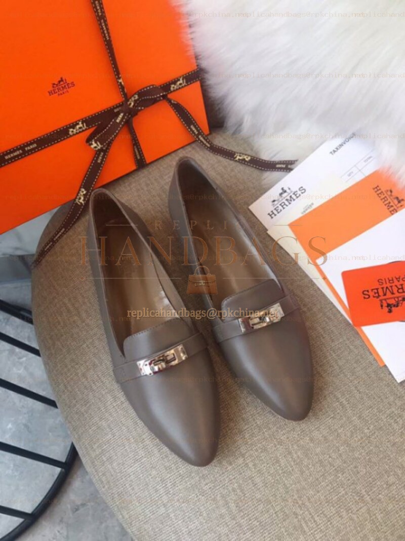 Replica Hermes Gray Silver H Buckle Loafer