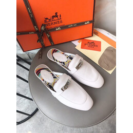 Replica Hermes White Classic H Buckle Loafer