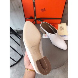 Replica Hermes White Pointed Leather Mule