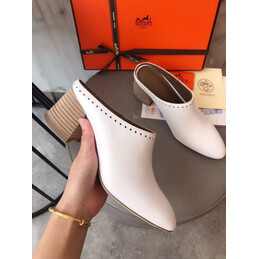 Replica Hermes White Pointed Leather Mule