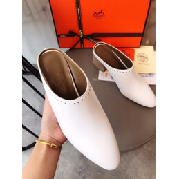 Replica Hermes White Pointed Leather Mule