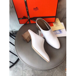 Replica Hermes White Pointed Leather Mule