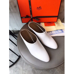 Replica Hermes White Pointed Leather Mule