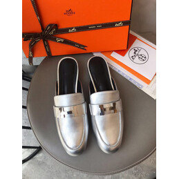 Replica Hermes Silver Metallic H Buckle Loafer